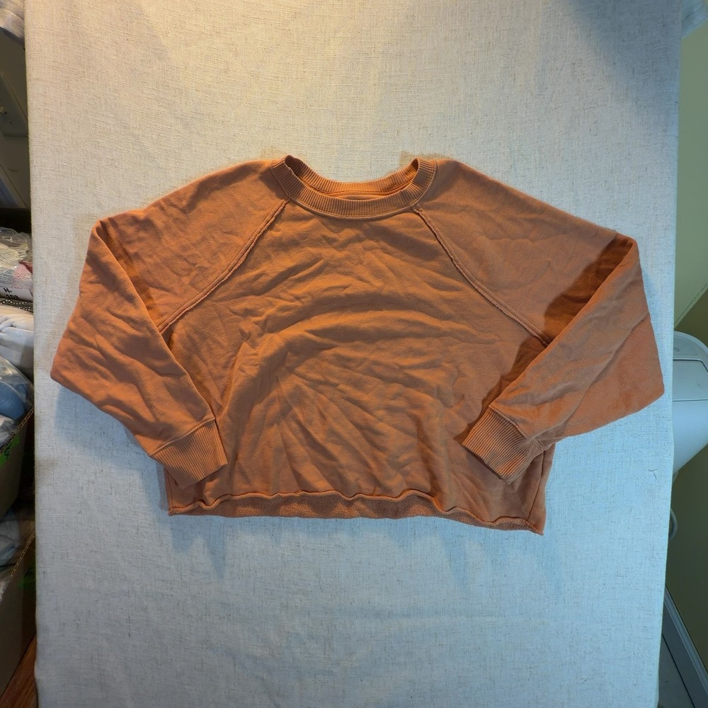 Aerie Crop Crewneck Sweatshirt Raglan Fleece Rust Orange Women's Size Medium